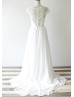 Ivory Lace Chiffon Pearl Buttons Back Flowing Wedding Dress